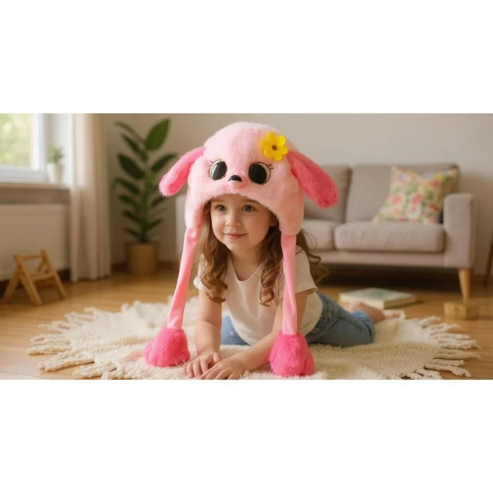 Kids Flamingo Animal Hat with Ears Moving Jumping Pop Up Beating Plush Holiday